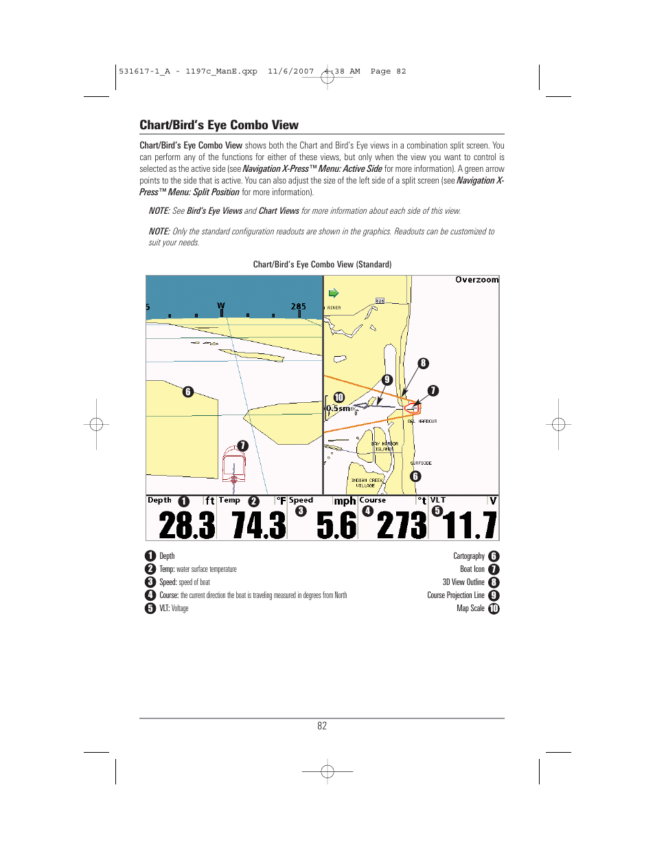 Chart/bird’s eye combo view | Humminbird 1197C SI User Manual | Page 90 / 196
