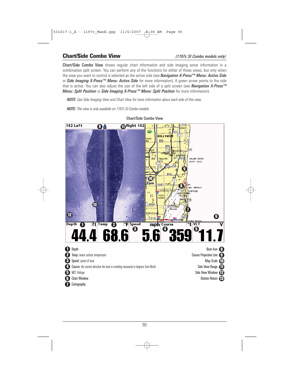 Chart/side combo view | Humminbird 1197C SI User Manual | Page 98 / 196