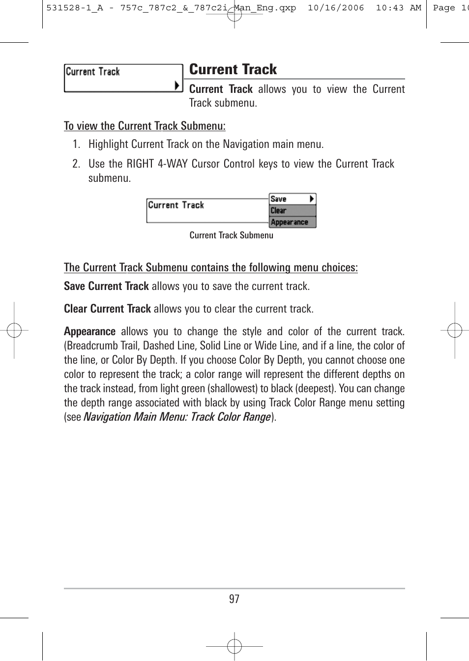 Current track | Humminbird 757c User Manual | Page 106 / 168