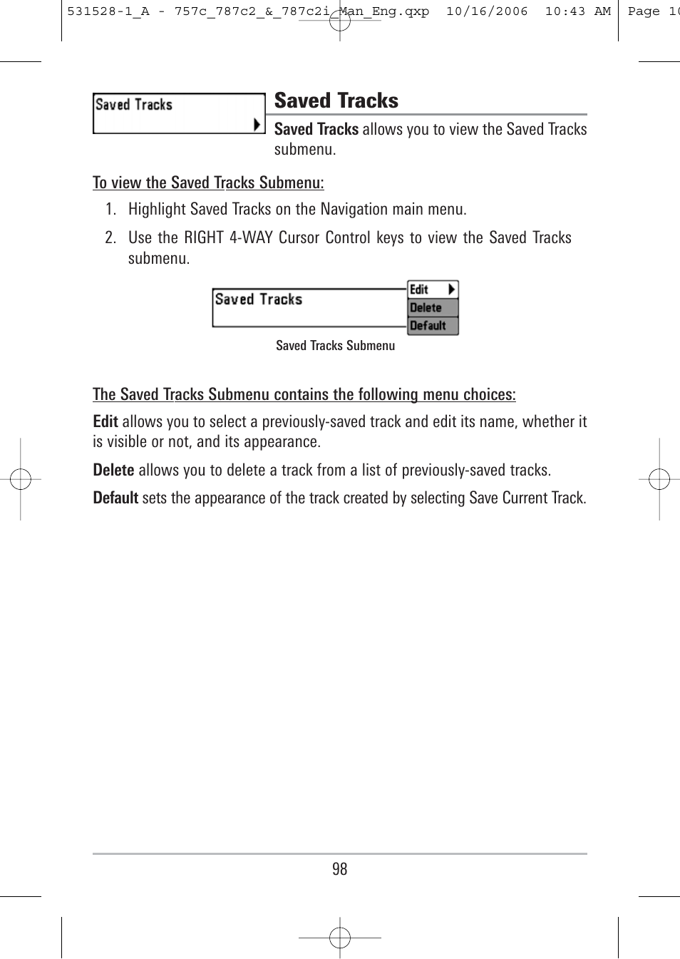 Saved tracks | Humminbird 757c User Manual | Page 107 / 168