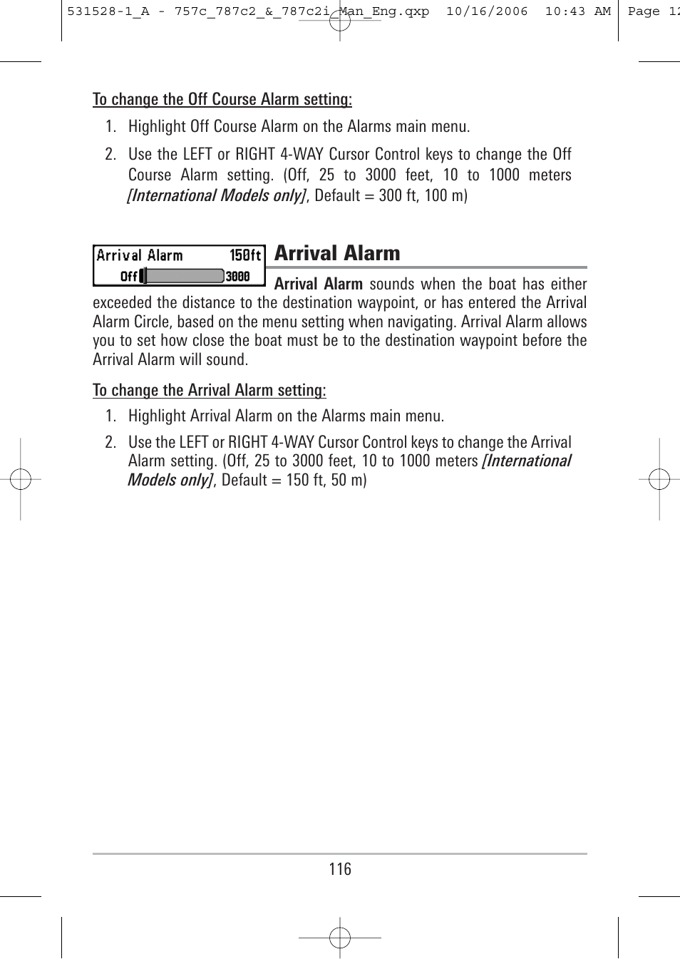 Arrival alarm | Humminbird 757c User Manual | Page 125 / 168