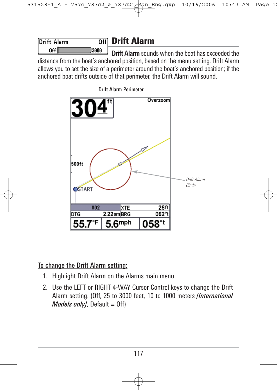 Drift alarm | Humminbird 757c User Manual | Page 126 / 168