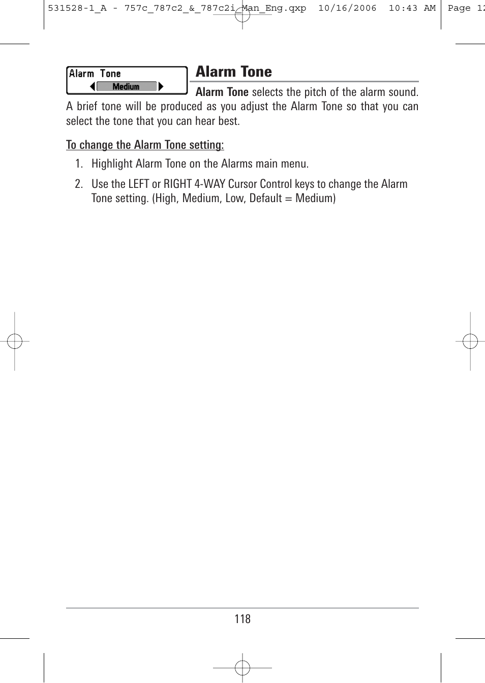 Alarm tone | Humminbird 757c User Manual | Page 127 / 168