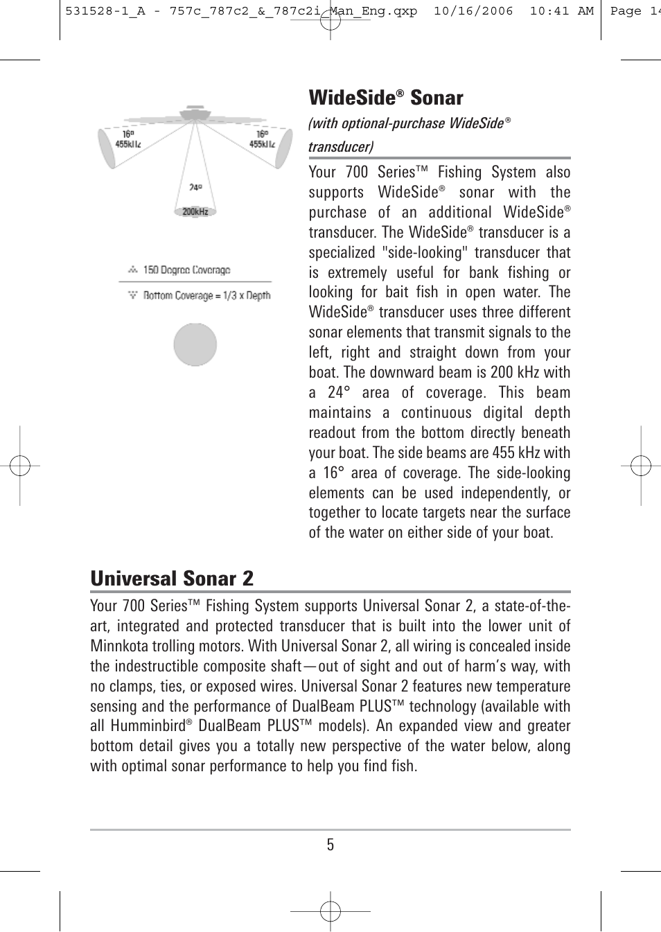 Wideside® sonar, Universal sonar 2 | Humminbird 757c User Manual | Page 14 / 168