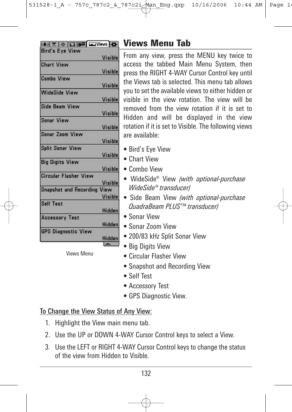 Views menu tab | Humminbird 757c User Manual | Page 141 / 168