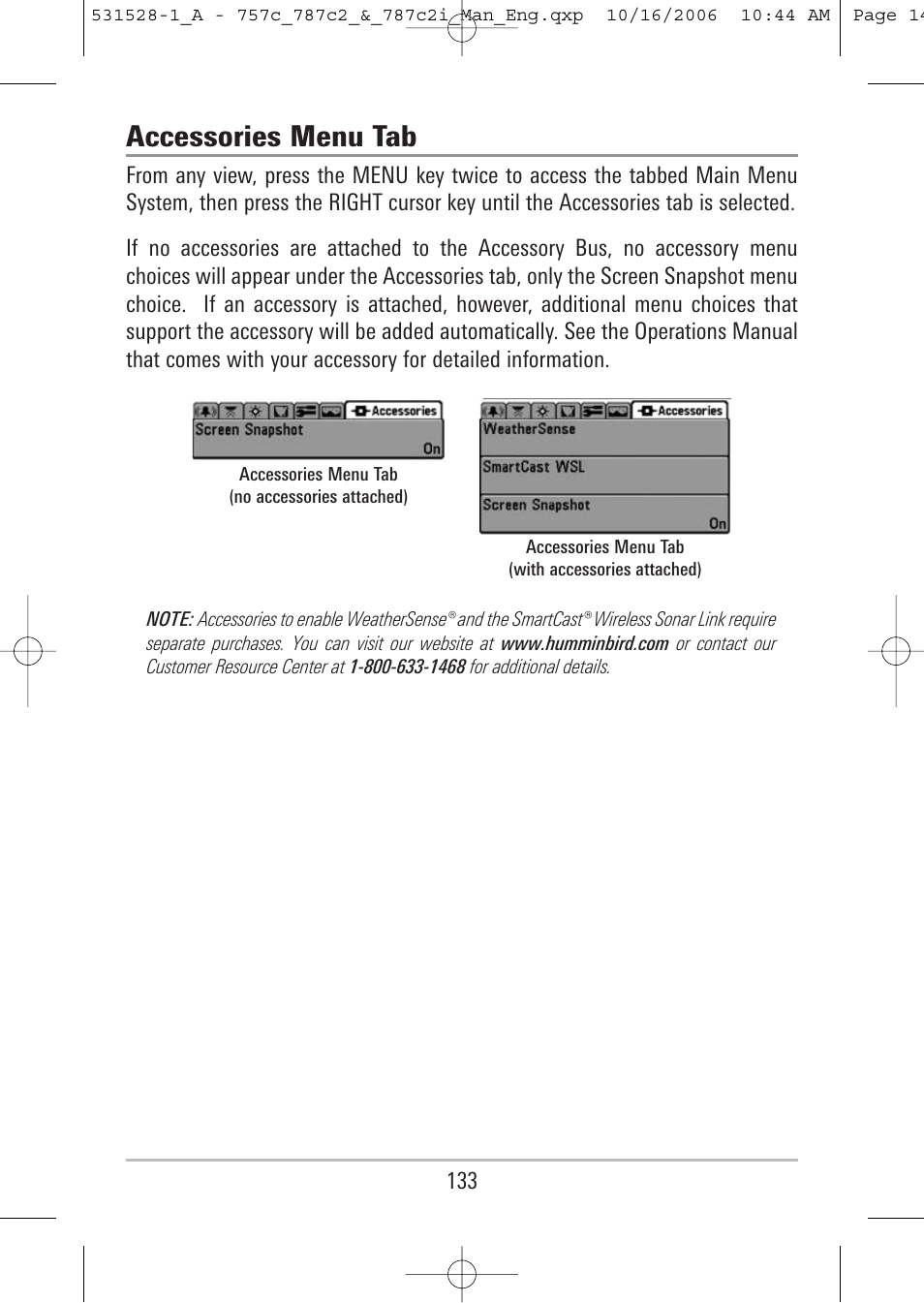 Accessories menu tab | Humminbird 757c User Manual | Page 142 / 168