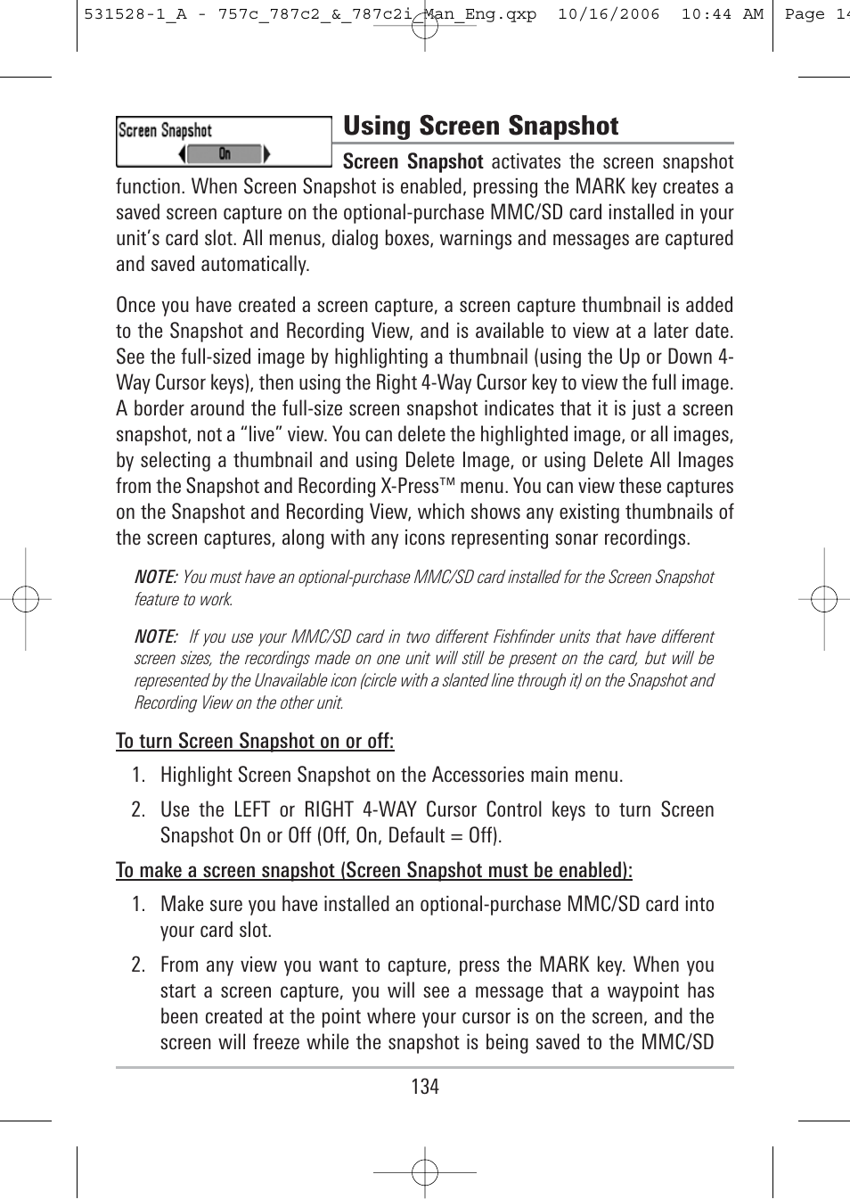 Using screen snapshot | Humminbird 757c User Manual | Page 143 / 168