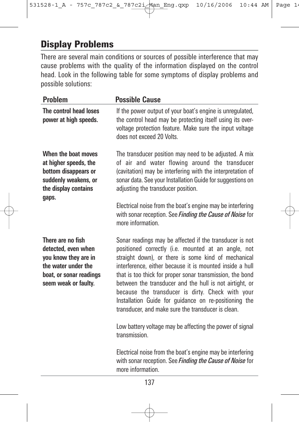 Display problems | Humminbird 757c User Manual | Page 146 / 168
