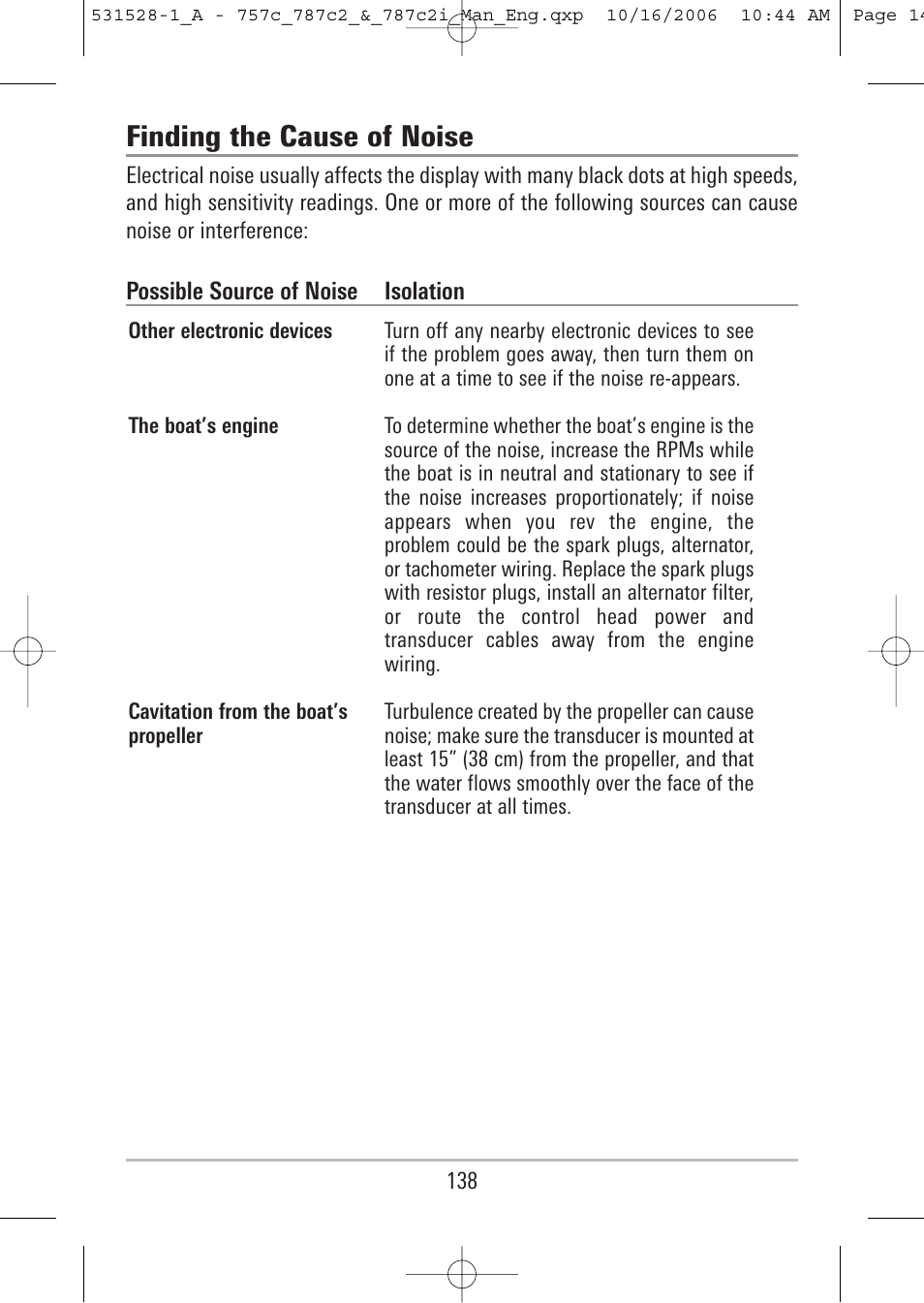 Finding the cause of noise | Humminbird 757c User Manual | Page 147 / 168