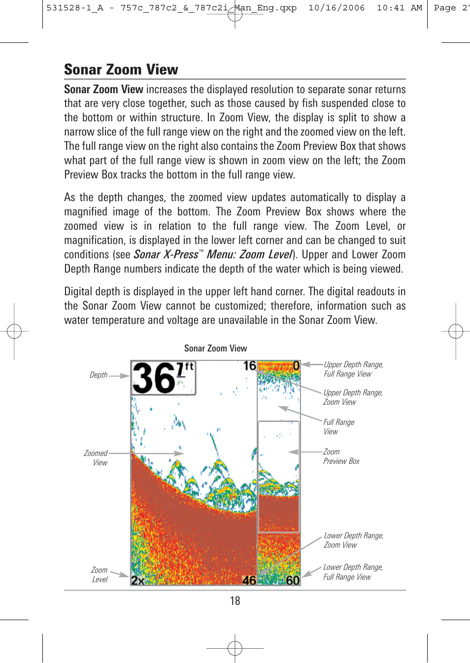 Sonar zoom view | Humminbird 757c User Manual | Page 27 / 168