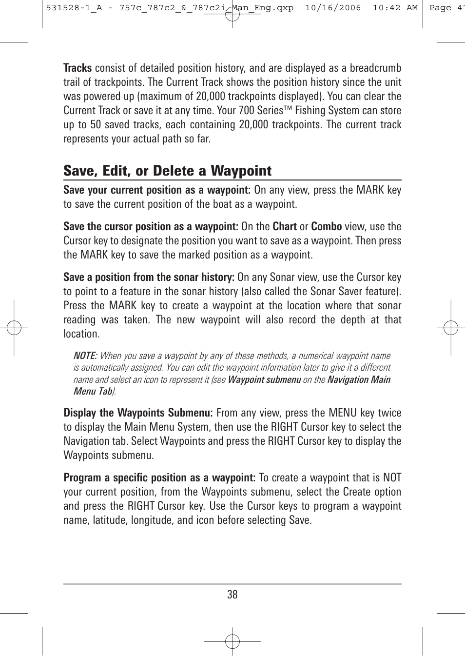 Save, edit, or delete a waypoint | Humminbird 757c User Manual | Page 47 / 168