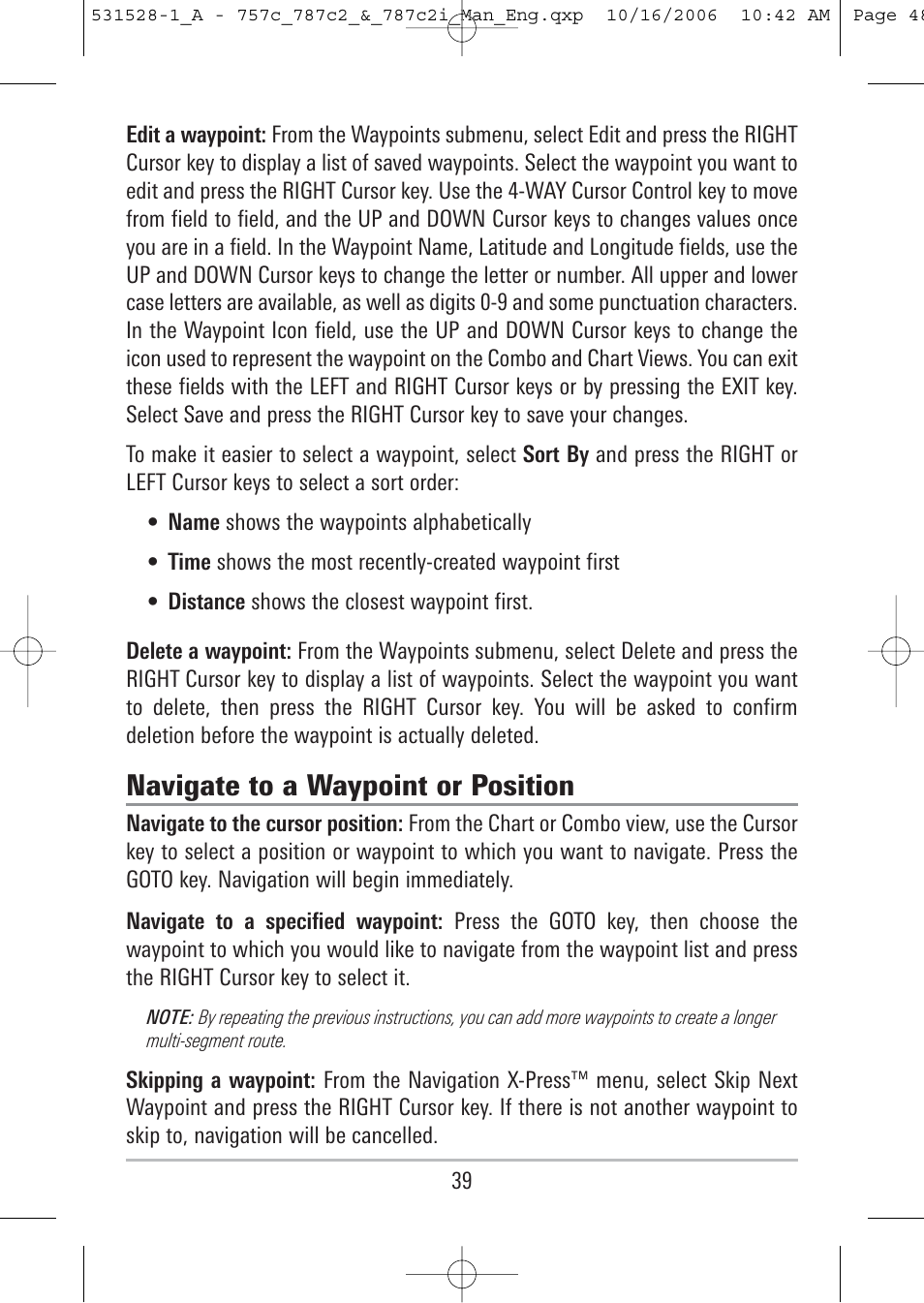 Navigate to a waypoint or position | Humminbird 757c User Manual | Page 48 / 168