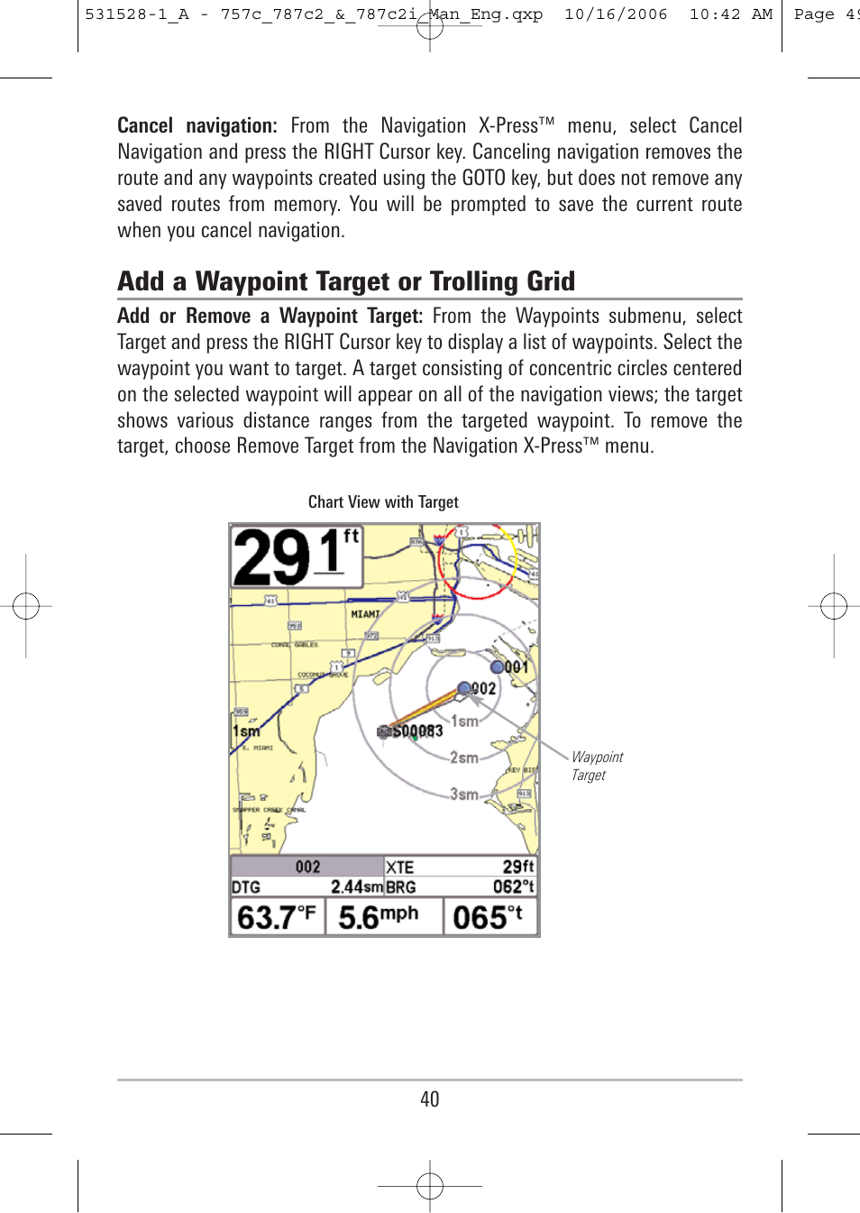 Add a waypoint target or trolling grid | Humminbird 757c User Manual | Page 49 / 168