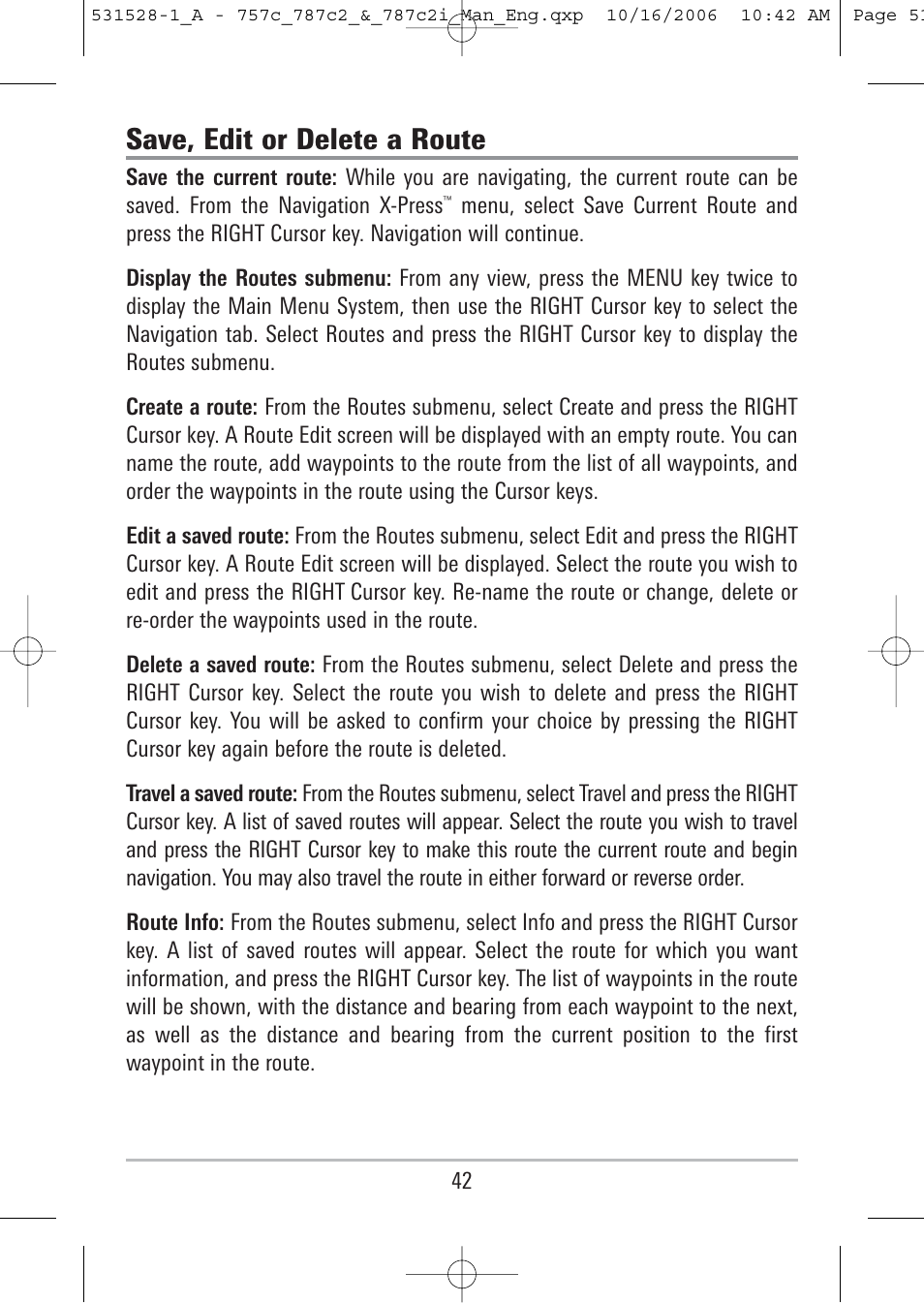 Save, edit or delete a route | Humminbird 757c User Manual | Page 51 / 168