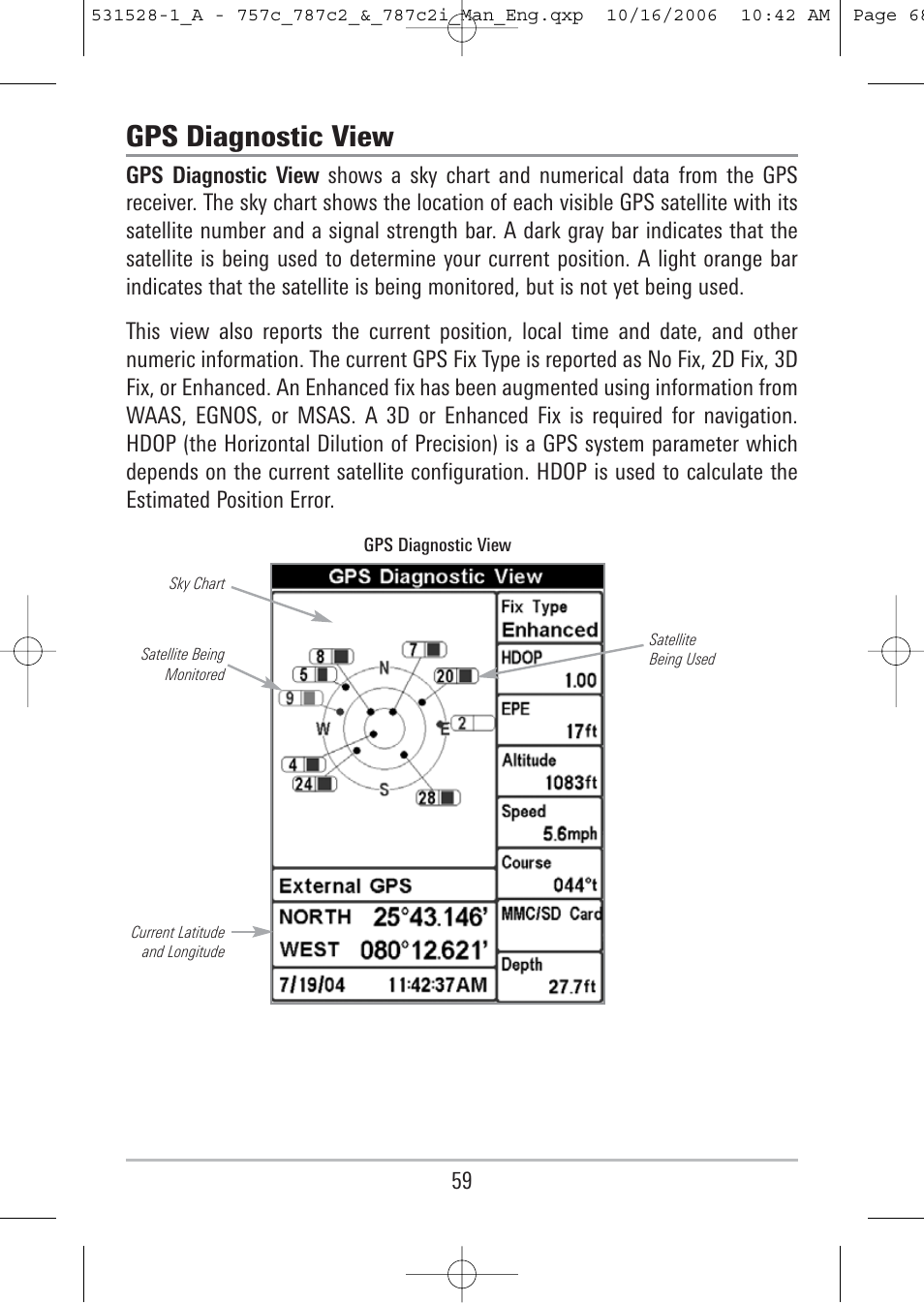 Gps diagnostic view | Humminbird 757c User Manual | Page 68 / 168