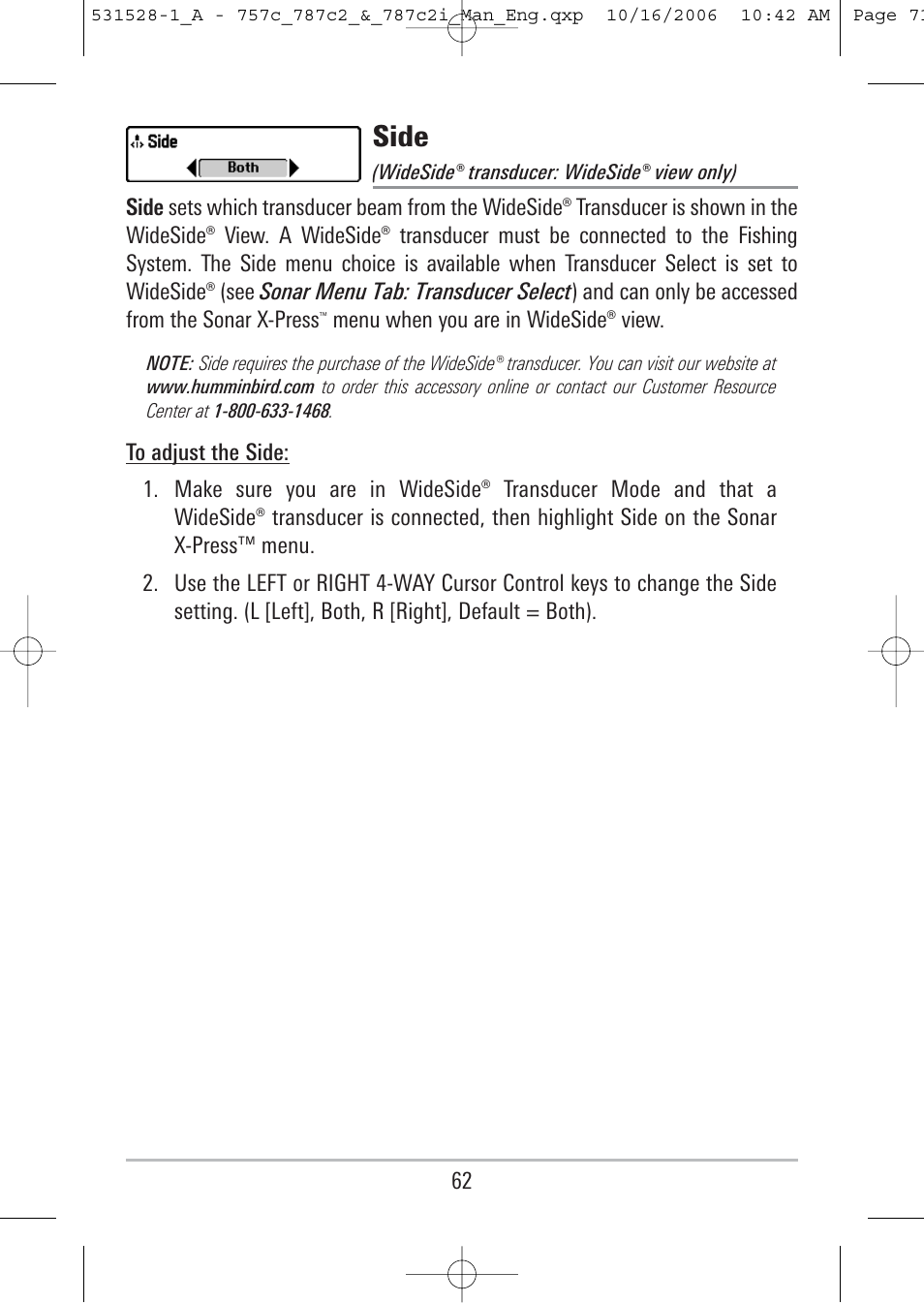 Side | Humminbird 757c User Manual | Page 71 / 168