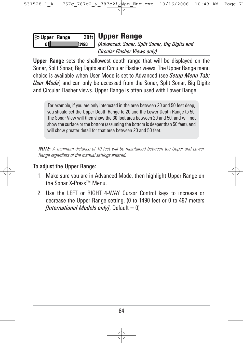 Upper range | Humminbird 757c User Manual | Page 73 / 168
