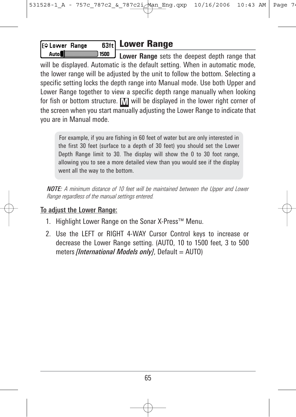 Lower range | Humminbird 757c User Manual | Page 74 / 168