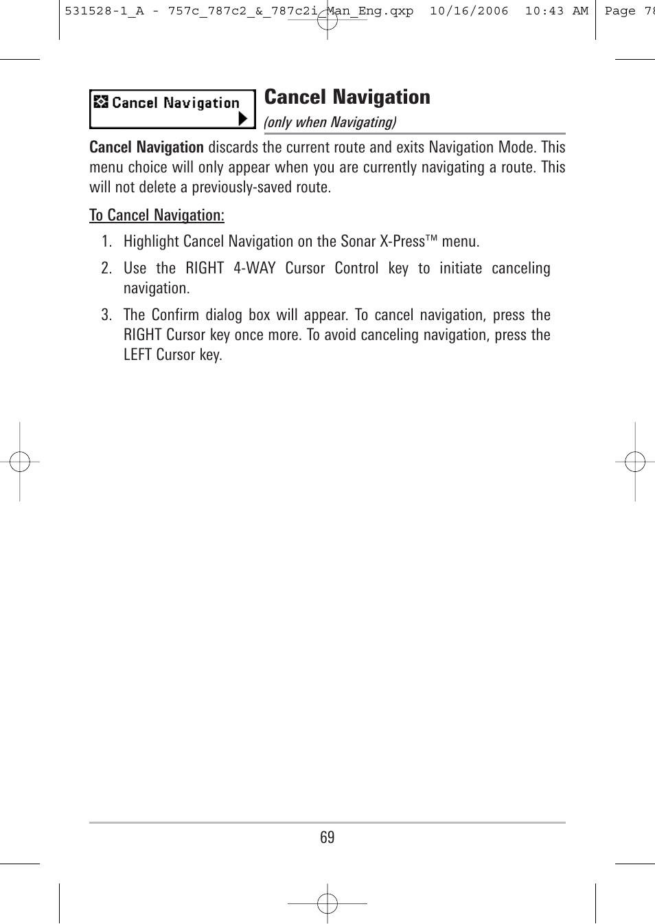 Cancel navigation | Humminbird 757c User Manual | Page 78 / 168