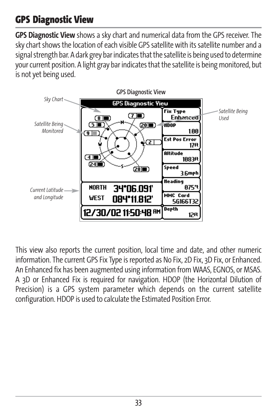 Gps diagnostic view | Humminbird 363 User Manual | Page 40 / 116