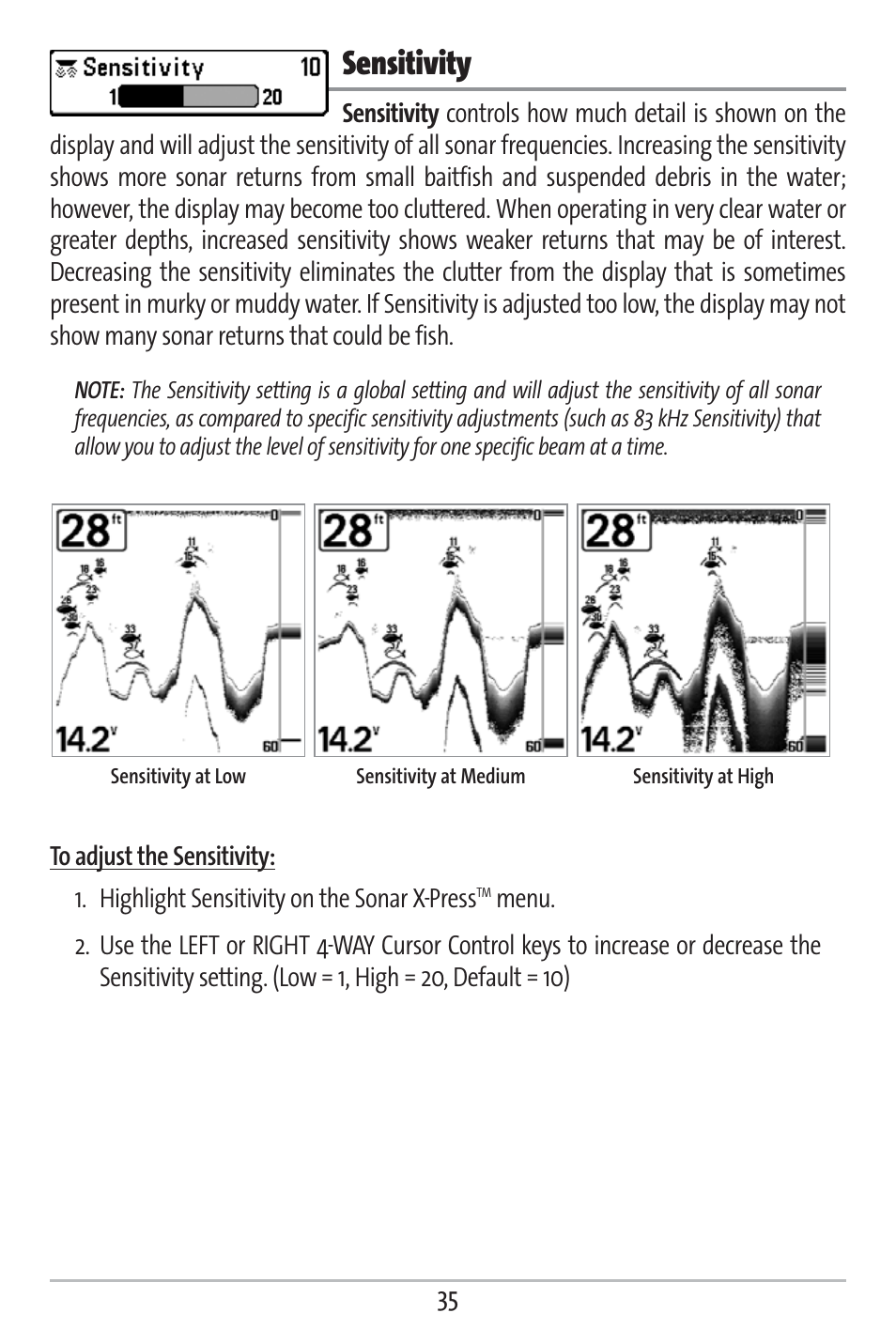 Sensitivity | Humminbird 363 User Manual | Page 42 / 116