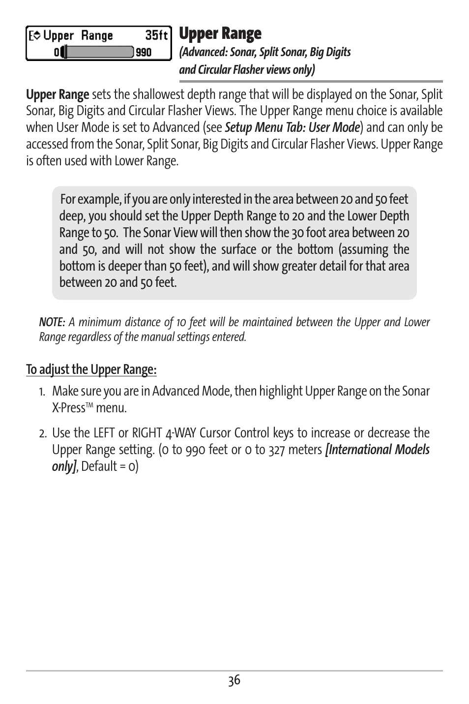 Upper range | Humminbird 363 User Manual | Page 43 / 116