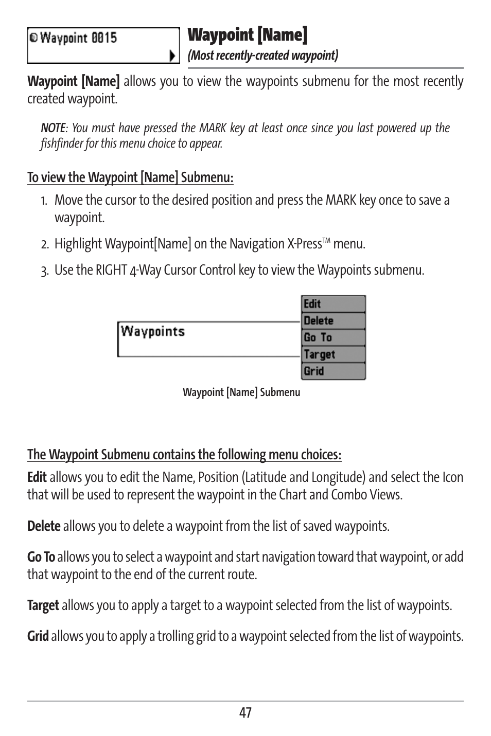 Waypoint [name | Humminbird 363 User Manual | Page 54 / 116