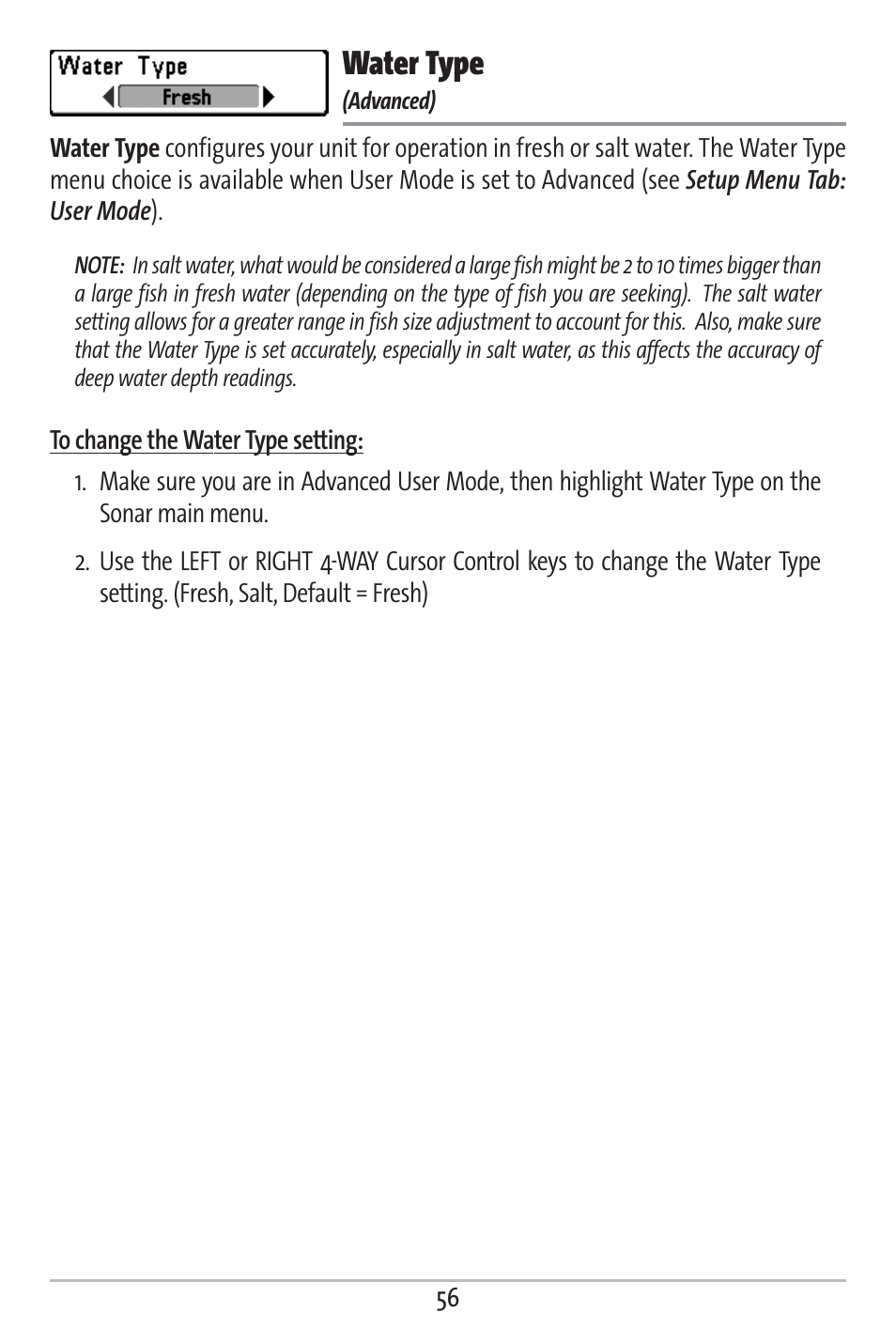 Water type | Humminbird 363 User Manual | Page 63 / 116