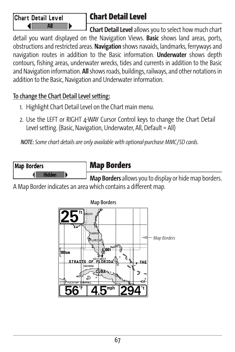 Chart detail level, Map borders | Humminbird 363 User Manual | Page 74 / 116
