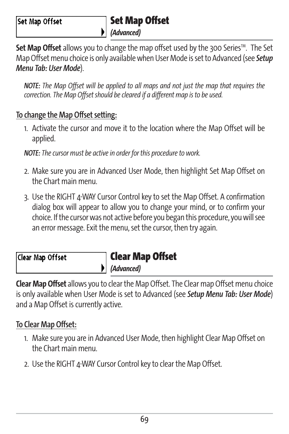 Set map offset, Clear map offset | Humminbird 363 User Manual | Page 76 / 116