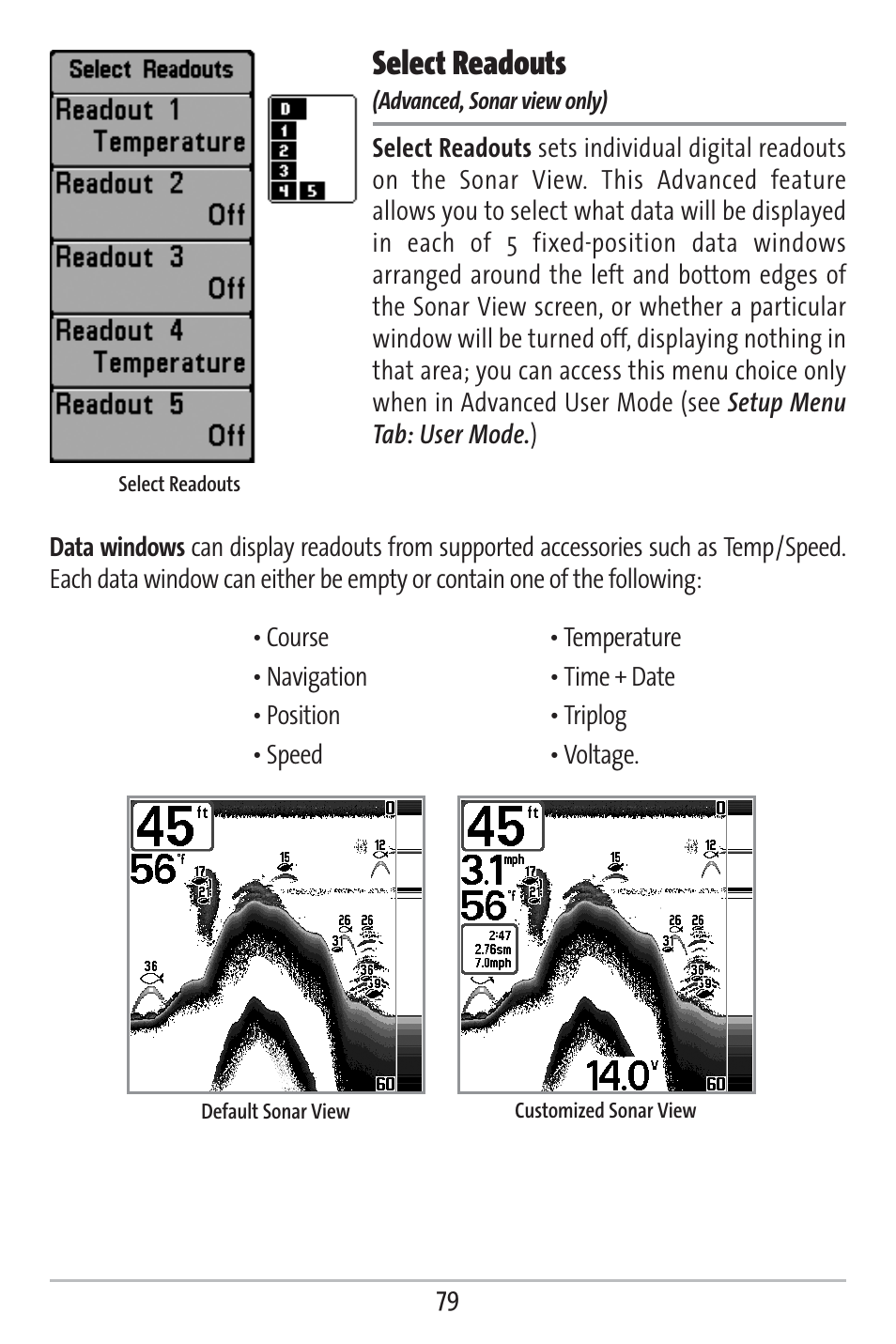 Select readouts | Humminbird 363 User Manual | Page 86 / 116