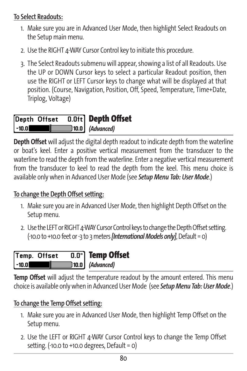 Depth offset, Temp offset | Humminbird 363 User Manual | Page 87 / 116