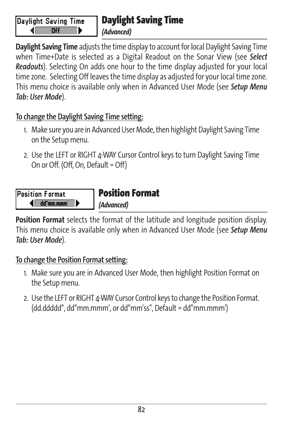 Daylight saving time, Position format | Humminbird 363 User Manual | Page 89 / 116