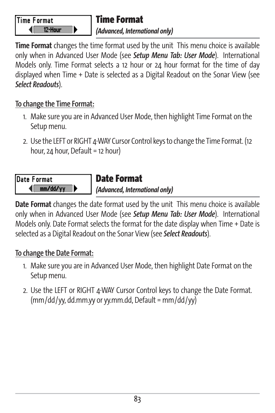 Time format, Date format | Humminbird 363 User Manual | Page 90 / 116