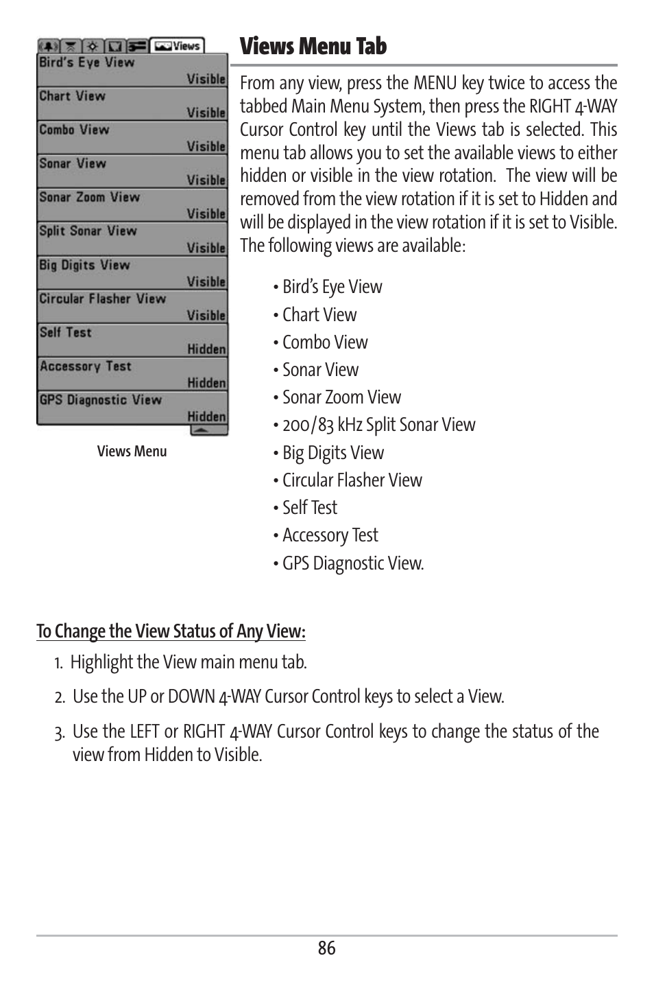 Views menu tab | Humminbird 363 User Manual | Page 93 / 116