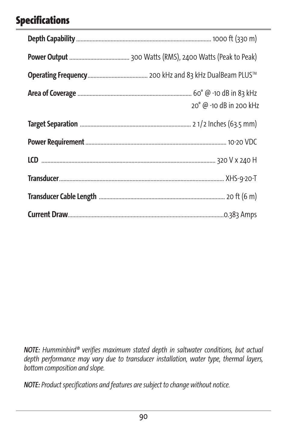 Specifications | Humminbird 363 User Manual | Page 97 / 116