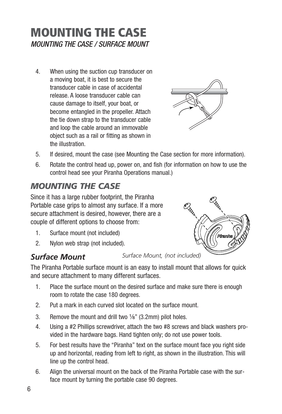 Mounting the case, Surface mount, Mounting the case / surface mount | Humminbird Piranha Portable User Manual | Page 8 / 14