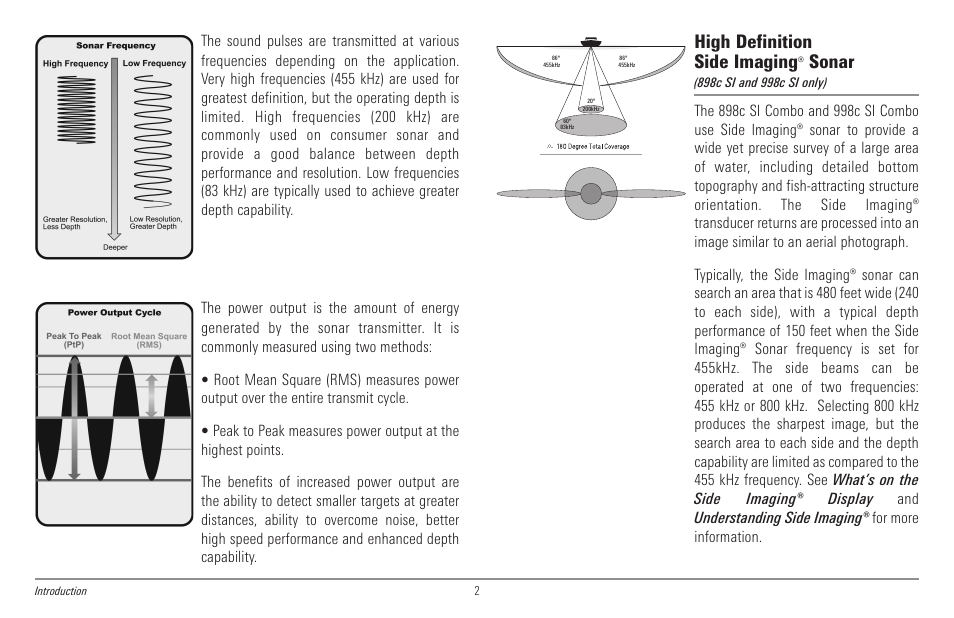 High definition side imaging® sonar, High definition side imaging, Sonar | Humminbird 998c SI User Manual | Page 12 / 160