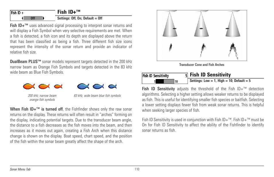 Fish id, Fish id sensitivity | Humminbird 998c SI User Manual | Page 120 / 160