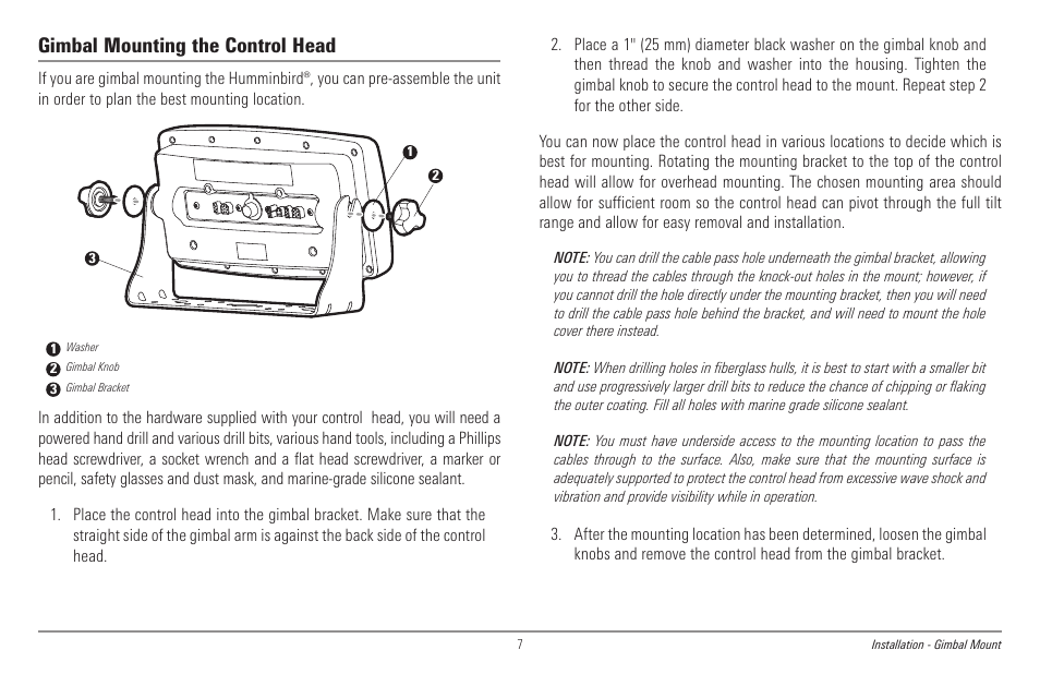 Gimbal mounting the control head | Humminbird 998c SI User Manual | Page 17 / 160