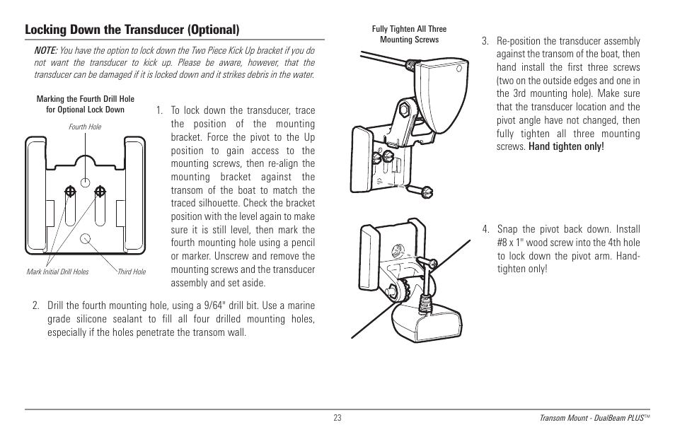 Locking down the transducer (optional) | Humminbird 998c SI User Manual | Page 33 / 160