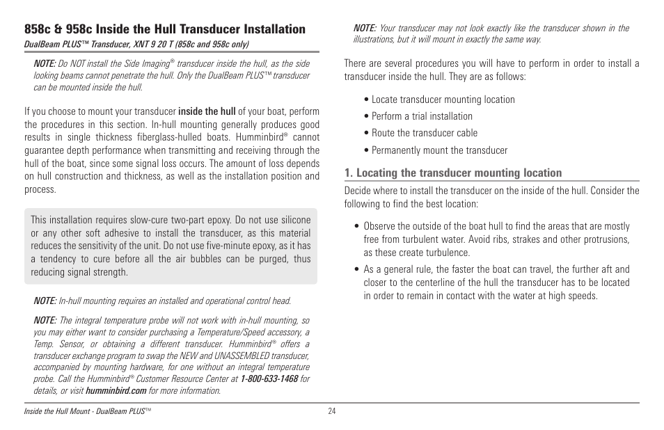 Locating the transducer mounting location | Humminbird 998c SI User Manual | Page 34 / 160