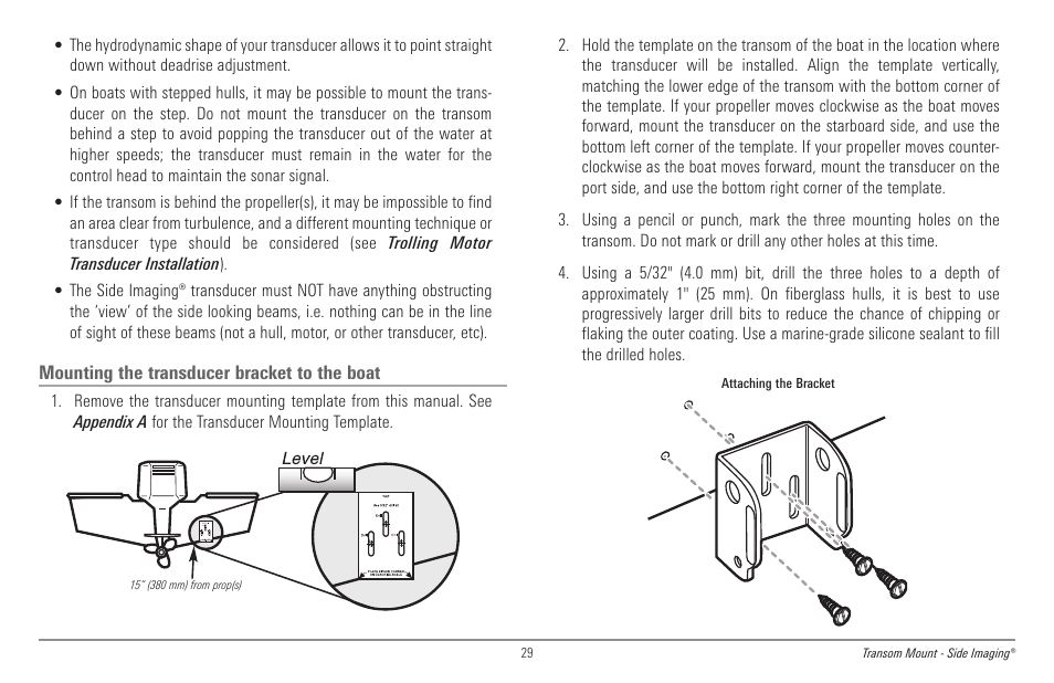 Mounting the transducer bracket to the boat | Humminbird 998c SI User Manual | Page 39 / 160