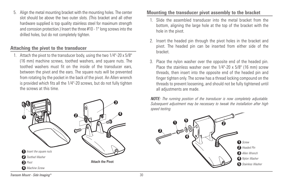 Attaching the pivot to the transducer | Humminbird 998c SI User Manual | Page 40 / 160