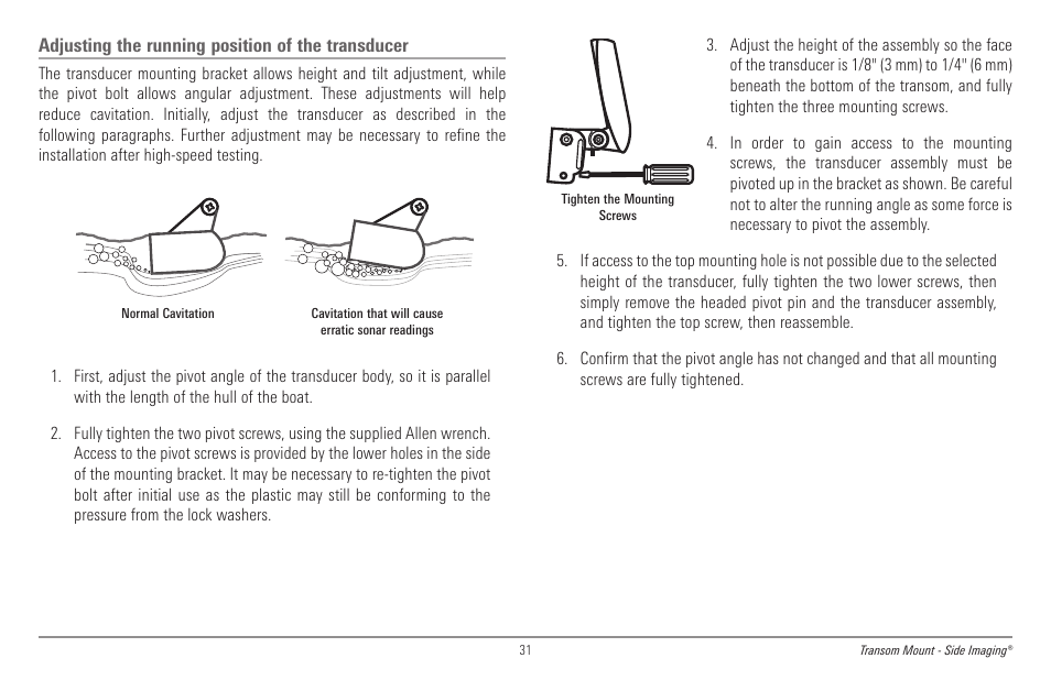 Adjusting the running position of the transducer | Humminbird 998c SI User Manual | Page 41 / 160