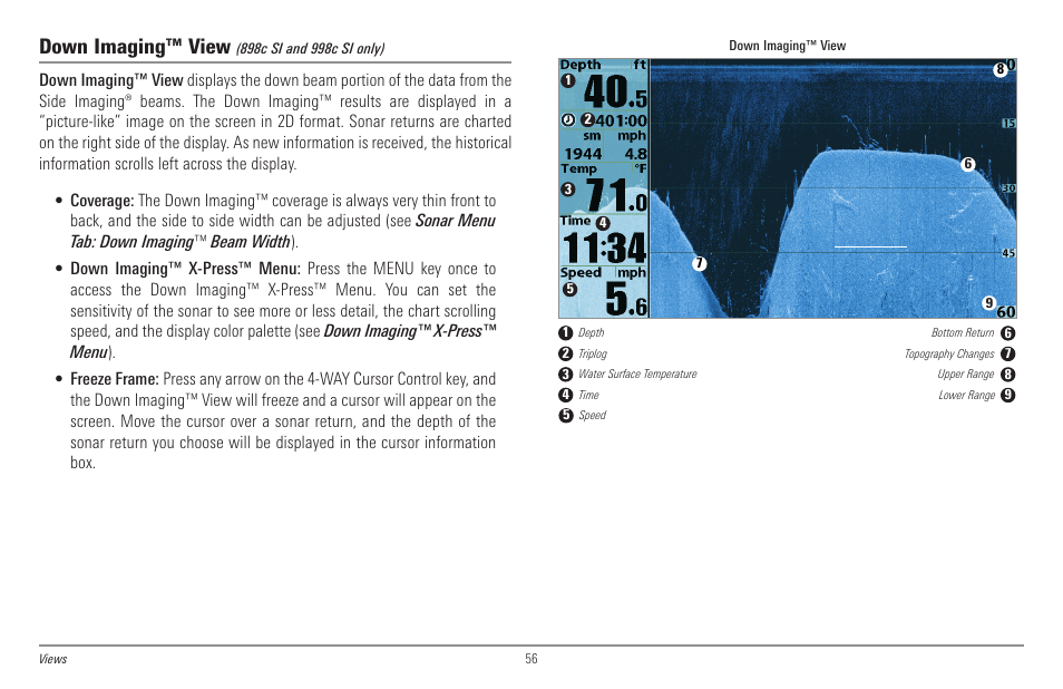 Down imaging™ view | Humminbird 998c SI User Manual | Page 66 / 160
