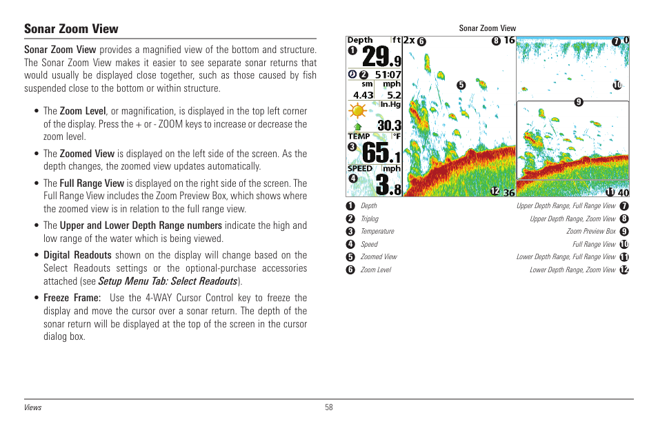 Sonar zoom view | Humminbird 998c SI User Manual | Page 68 / 160