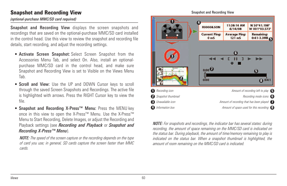Snapshot and recording view | Humminbird 998c SI User Manual | Page 70 / 160