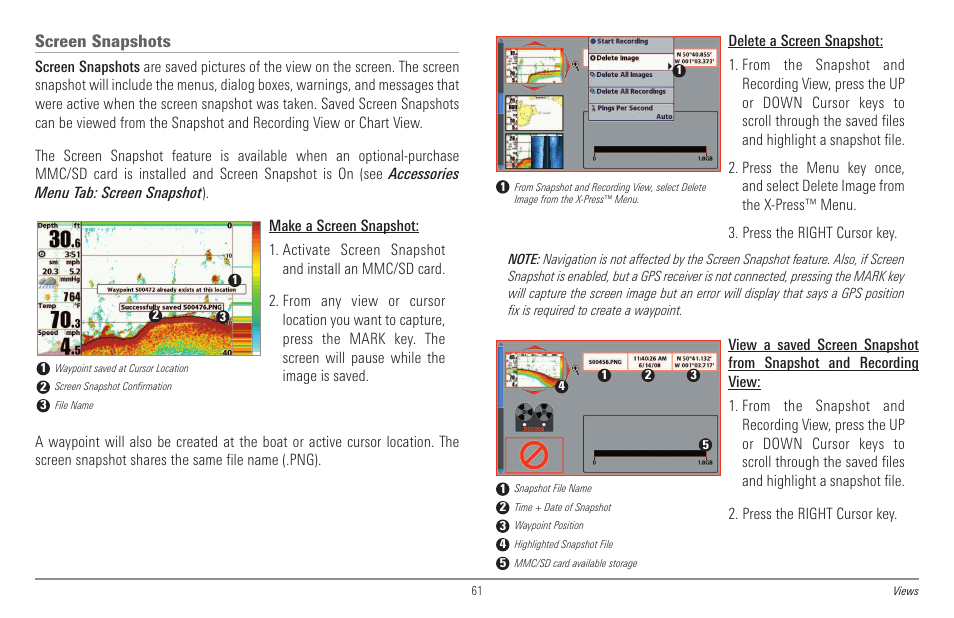 Screen snapshots | Humminbird 998c SI User Manual | Page 71 / 160