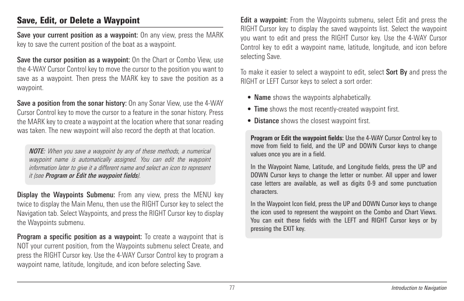 Save, edit, or delete a waypoint | Humminbird 998c SI User Manual | Page 87 / 160